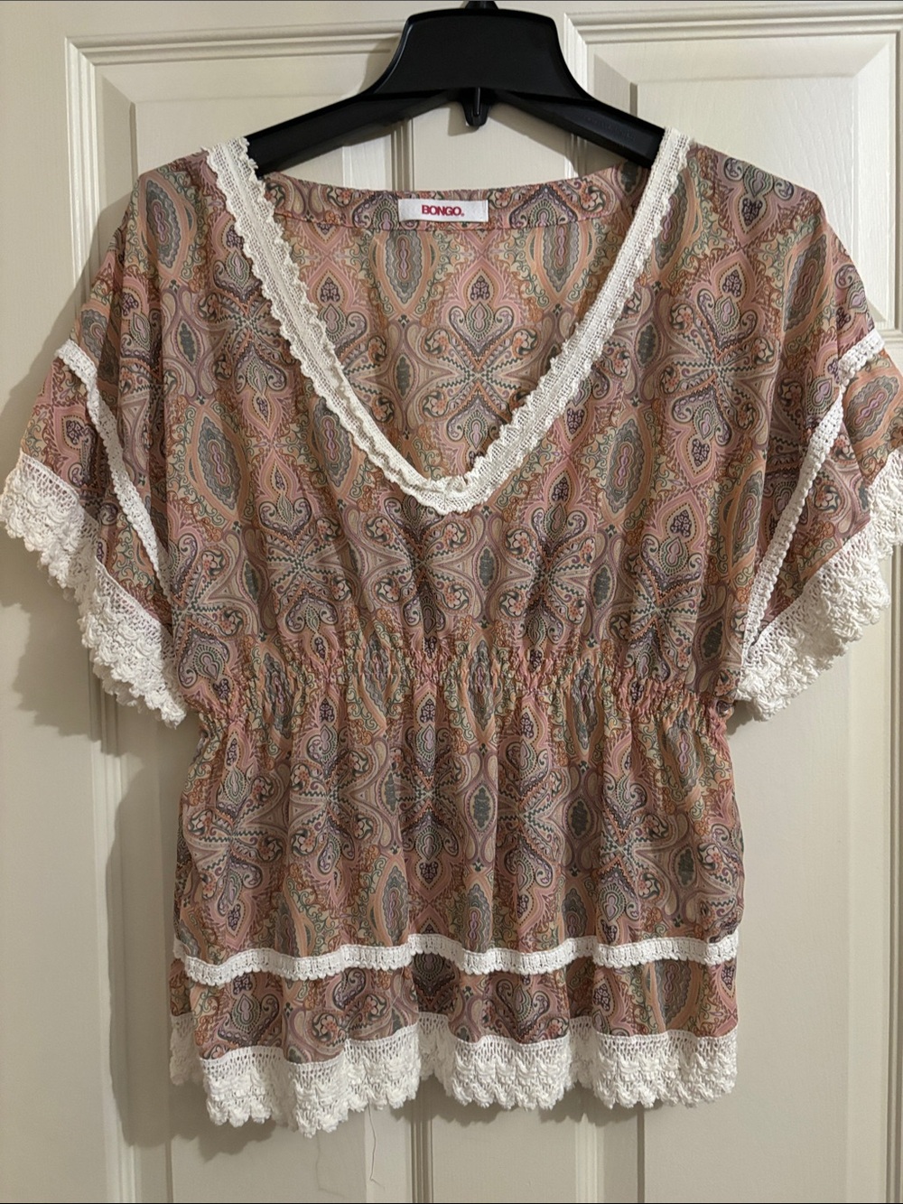 BONGO Paisley V-Neck Crochet-Trim Juniors Large